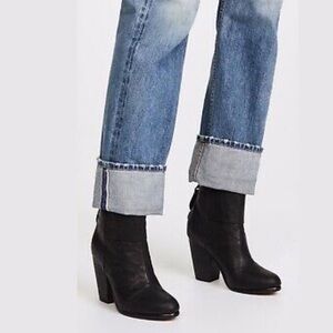 Rag & Bone Devon Boots Women's 39.5 9 Black Suede Ankle Stacked Heel Boots Biker
